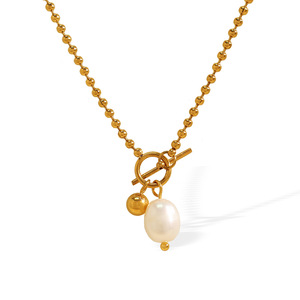 Collar con colgante de perlas de estilo europeo americano para mujer, cadena de oro, perla de agua dulce, cadena minimalista para clavícula, uso diario - Product Image 5