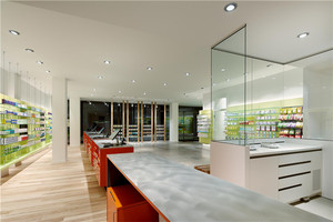 Modern Pharmacy Furniture Medical Shop <strong>Glass</strong> Wall Display Fixture Custom Pharmacy Wall Mounted <strong>Shelving</strong> - Product Image 5