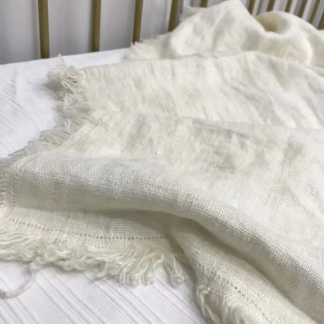 Cobertor 100% linho simples de alta qualidade cobertores de linho branco com borla
