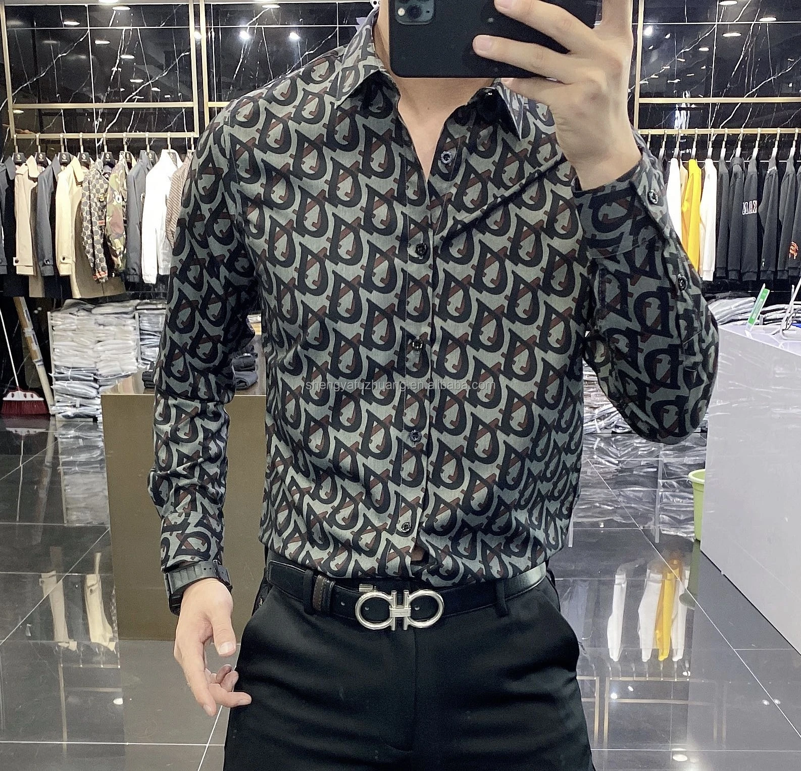 Men's long sleeve shirt casual slimming top men's trendy shirt