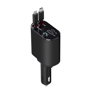 Intrekbare Autolader, 4 In 1 Snelladende Autolader <span class=keywords><strong>120W</strong></span>, Intrekbare Kabel En 2 Usb-Poorten Autolader Adapter Compatibel - Product Image 2