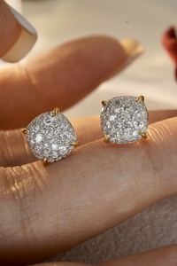 Pendientes redondos y delicados de diamante Natural para mujer, tachuelas de oro blanco sólido de 18K, joyería de moda completa para el lóbulo de la oreja, 0.66ct - Product Image 3