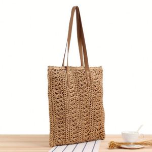 Wholesale Summer New Crochet Design Hand Weave Solid Colour Paper Straw Shoulder <b>Square</b> Tote Bag Women Ladies Beach Handbags - Product Image 3