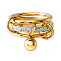 Bague empilable multicouche en zircon avec pierre CZ, design unique, style vintage, plaqué or 18K PVD, vente en gros