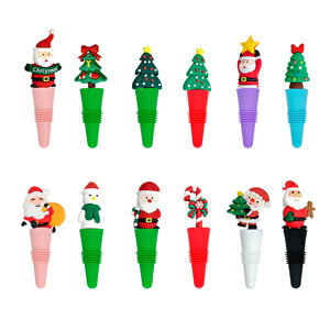 Christmas Wine Stoppers Silicone Bottle Stopper Set For Holiday Gift Decorative Santa Tree Design 12 Pieces - Product Image 1