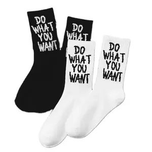 Socks Men White OEM Black White Socks Custom Design Own Logo Cotton Crew Men Sport Sock Elites
