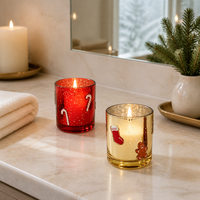 Vente en gros de porte-bougies en verre personnalisés faits à la main, résistants à la chaleur, style mercure rouge et or, pour bougies chauffe-plat, pour mariage