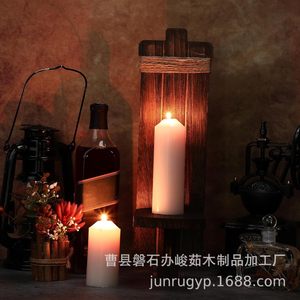 Porte-bougie mural en bois, forme colonne, décoration d'intérieur, support de rangement pour lumière d'ambiance à un seul niveau - Product Image 1