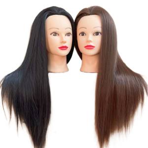 Tête de mannequin féminine pour la formation en cosmétologie, 24-26 pouces, cheveux synthétiques non remy, style droit, réaliste, pour le tressage, la teinture, la permanente - Product Image 1