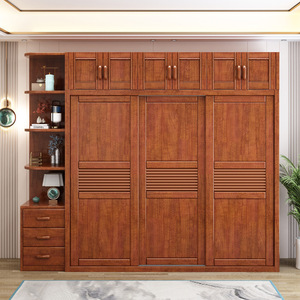 Chinese Style Sliding Door Wardrobe <b>Walnut</b> Wood Solid Wood Large Capacity Bedroom Storage Furniture - Product Image 1