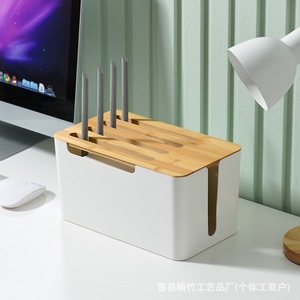 Boîte de rangement pour routeur, rectangulaire, couleur bois naturel, organisateur de câbles de type vertical, pour modem WiFi et décodeur TV - Product Image 5