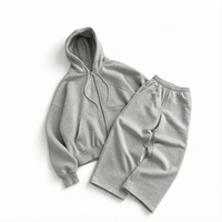 Survêtement unisexe avec logo personnalisé, 100% coton, imperméable et respirant, comprenant un sweat à capuche court zippé et un pantalon de survêtement oversize à épaules tombantes et jambes larges 2