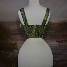Corset <span class=keywords><strong>vert</strong></span> à motif floral pour femmes avec bretelle à nouer sur le devant et à lacets <span class=keywords><strong>Bustier</strong></span> d'entraînement vintage à la taille - Product Image 2