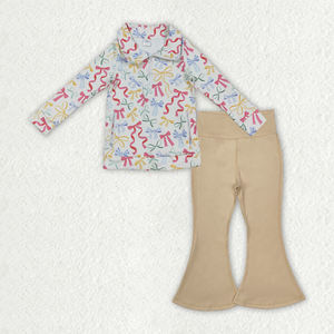 RTS Boutique ropa atlética niños flor Coquette arcos estampado cremallera abrigo pantalones acampanados trajes Yoga deportes bebé Niñas Ropa conjuntos - Product Image 1