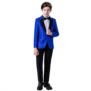 6-16y màu xanh Jacquard cộng với kích thước Boutique hoa chàng trai tuxido phù hợp với Mens blazer trẻ em bên quần áo máy chủ Đàn Piano Performance - Product Image 1