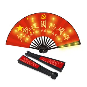 Plastic Custom Logo 8 Inch Led Flashing Folding Fan Souvenir Glowing Folding Hand Lighted Held Fan