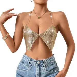 Chuangerm Sexy Spice Girl Nightclub Metal Sequin Stitching Top Low Cut Backless corset de mujer corset top sexy