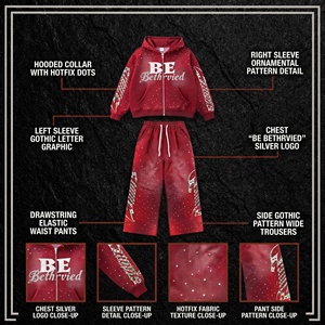 <span class=keywords><strong>Set</strong></span> <span class=keywords><strong>Tuta</strong></span> Sportiva da Uomo 2 Pezzi Personalizzata di Lusso con Strass, Lavaggio Acido, Stampa Serigrafica <span class=keywords><strong>e</strong></span> Zip, OEM - Product Image 3