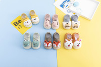 Chaussons-chaussettes bébé en tricot beige avec motif visage de renard orange charmant, respirants, souples, semelle antidérapante en TPE, premiers pas, commande en gros