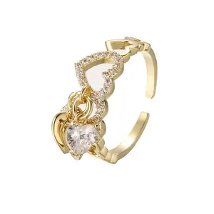 Gemnel 925 sterling silver open wedding ring 18k gold heart gemstone pendant adjustable ring