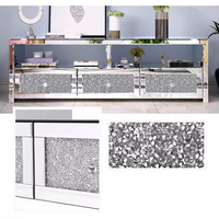 Meuble TV Moderne à 3 Tiroirs Effet Miroir en Cristal, Console TV Argentée, Meuble de Télévision pour Salon et Mobilier d'Hôtel