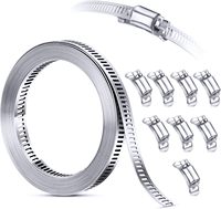 Kit d'assortiment de colliers de serrage à vis sans fin en acier inoxydable, sangle de 12 pieds à découper sur mesure + 8 attaches, grands colliers de serrage réglables
