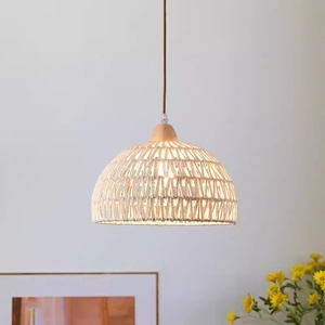 Suspension LED rétro en rotin et corde de chanvre tressée à la main, style <span class=keywords><strong>japonais</strong></span>, finition bois crème, pour chambre d'hôtel, balcon, restaurant et bar simple - Product Image 1