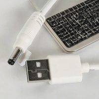 Kabel Daya Konektor USB DC 35135 Male Berjaket PVC Putih, Konduktor Tembaga Telanjang 24AWG, 12V 2A 100cm untuk Komputer/Peralatan Rumah Tangga