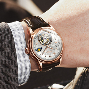 Reloj Mecánico de Hombre Aesop con Movimiento Tourbillon Original, Pantalla de Doble Zona Horaria, Cristal de Zafiro, Correa de Cuero de 22 mm y Esfera de Acero Inoxidable - Product Image 5