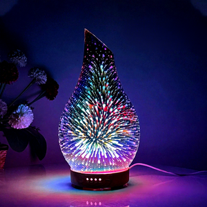 Hot-selling 0.5L 3D Glass Tilted Ultrasonic Cold Fog Seven-color Luminescent AC Powered Quiet Essential <b>Oil</b> Wood <b>Diffuser</b> - Product Image 6