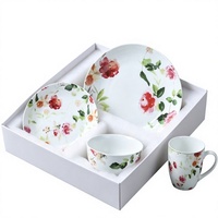 Service de table en céramique, coffret cadeau, vaisselle en porcelaine avec assiettes, bol, tasse, ensemble de vaisselle pour le petit-déjeuner, logo personnalisé, vente en gros