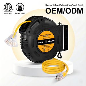 سلك تمديد قابل للسحب تلقائيًا بطول 50 قدمًا مع إضاءة وثلاثة منافذ، معتمد من UL، من مصنع لينشنغ، متوفر بالجملة - Product Image 1