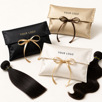 Pochette de luxe en satin brillant avec nœud en ruban, logo personnalisé, pochette enveloppe en soie pour emballage d'extensions capillaires, idéale pour les salons