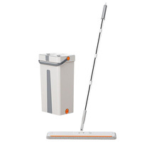 Vadrouille plate autonettoyante avec seau en acier et tampon en microfibre poignée détachable raclette mains libres pour le nettoyage des sols