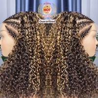 Perruques courtes bouclées crépues tressées 13x6, en cheveux humains bruns vietnamiens bruts, avec dentelle frontale HD sans colle, pour femmes noires