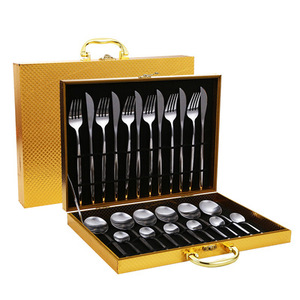 Juego de Cubiertos de Acero Inoxidable Estilo Occidental, Cuchillo, Tenedor y Cuchara para Carne, 24 Piezas, Caja de Regalo, Cubiertos de Acero, Juego de Cubiertos Dorados - Product Image 5