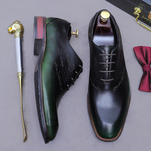 Chaussures habillées italiennes pour hommes à bout carré, de marque de luxe, fabriquées à la main, de haute qualité, à lacets, pour affaires, fêtes et occasions sociales - Product Image 4