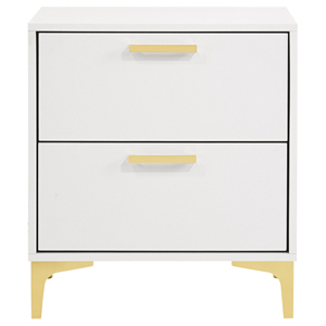 White 2 <b>Drawer</b> Rectangular Nightstand With Gold Legs Modern Bedroom <b>Storage</b> Cabinet - Product Image 4