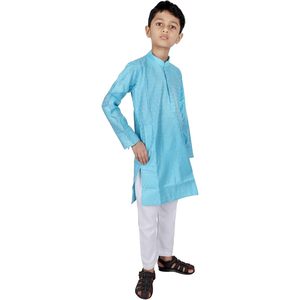 Boys Sky Blue Rayon Kurta Set Full Sleeve| Traditional Ethnic Indian Pakistani Style <b>Wedding</b> Festival Wear Casual Outfit <b>for</b> Kid - Product Image 3