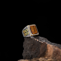 Bague en acier inoxydable pour homme, forme carrée vintage, pierre, bague classique pour homme