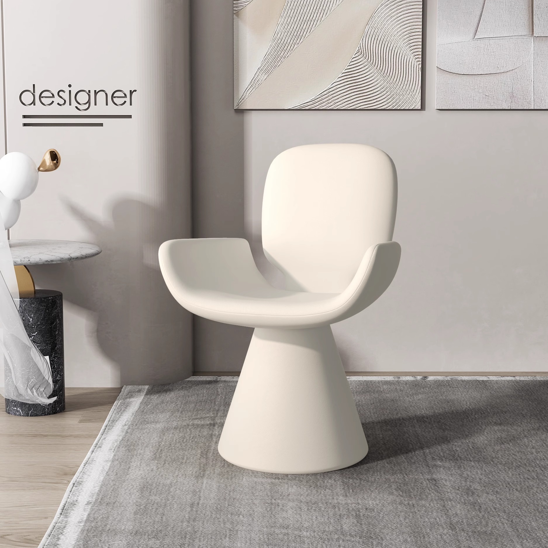 Base in legno massello rivestita in pelle super liscia color bianco crema [girevole]