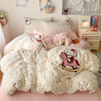 Parure de lit en polyester brodée avec housse de couette et draps, motif dessin animé, 4 pièces, pour toutes les saisons