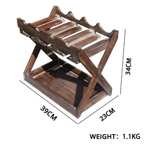 Rústico Estado <span class=keywords><strong>Cava</strong></span> Encimera Estante <span class=keywords><strong>de</strong></span> vino <span class=keywords><strong>de</strong></span> madera maciza para 4 botellas y 6 portavasos - Product Image 2