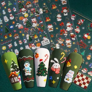 HONEY GIRL New Arrival Christmas Adhesive Nails Art 5D Cartoon Anime Wholesale Nail Stickers Decals