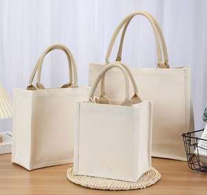 Conception personnalisée innovante sac fourre-tout à provisions réutilisable nouvelle mode sacs en toile unie lin Calico coton biologique imprimé pour cadeau - Product Image 2