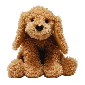 A043 Lovable Puddles Dog Stuffed Animal Plush Toy Brown Fluffy Furry Plastic Eyes Nose Sitting Plush Toy Dog