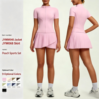 Ensemble de yoga 2 pièces pour femmes OEM, haut à manches courtes zippé et jupe-short plissée, tenue de sport pour le tennis, la course à pied et le cyclisme