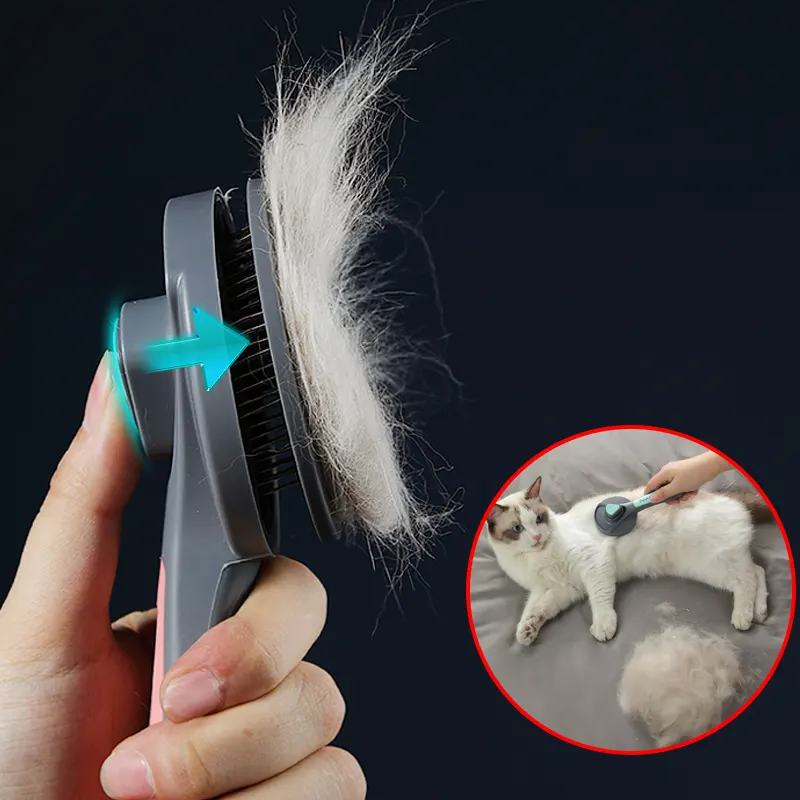 Kunststoff Haustierpflegebürste Katzenbürste zum Ablassen und Reinigen von Haar mit Knopf entfernt Haare einfach