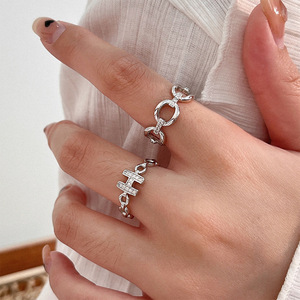 S925 Sterling Silver H Letter <b>Open</b> <b>Ring</b> Hollow Wraparound Knuckle <b>Ring</b> Pave Setting Everyday Wear Unisex Jewelry - Product Image 2