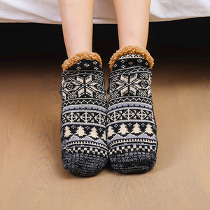 Chaussettes tricotées <span class=keywords><strong>laine</strong></span> Sherpa pantoufles de lit floues taille unique pantoufle antidérapante chaussettes moelleuses pour femmes hommes - Product Image 6